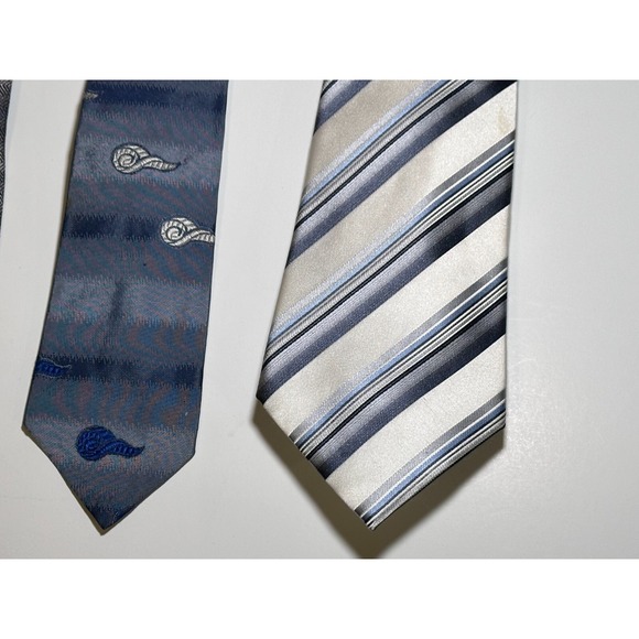 60s-90s Vintage Grey‎ & Blue Ties - Lot of 4 Ice Pack Stripes Snail Solid - Picture 3 of 4